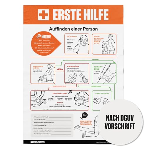 Erste Hilfe Plakat 277 x 420 mm - Neuester Stand 2025 nach DGUV Vorschrift - Klare Anleitungen für Notfälle - Erste Hilfe Schild aus festem Papier für effektive Erste-Hilfe-Maßnahmen 27,7 x 42 cm