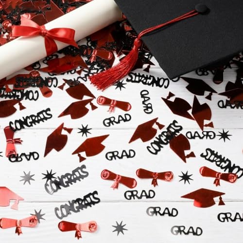 Image of Red and Black Graduation Confetti 2026, 1000 Pcs Class of 2026 Table Centerpiece Grad Confetti for 2026 Graduation Party Decorations Supplies