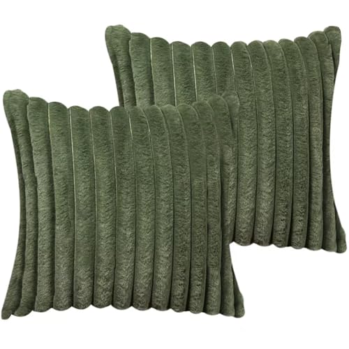 20x20 Throw Pillow Covers Set of 2, Decorative Faux Fur Covers for Bed, Couch Soft Fluffy Pillow Cover with Velvet Back for Living Room, Neutral Home Décor Accent for Sofa - Green