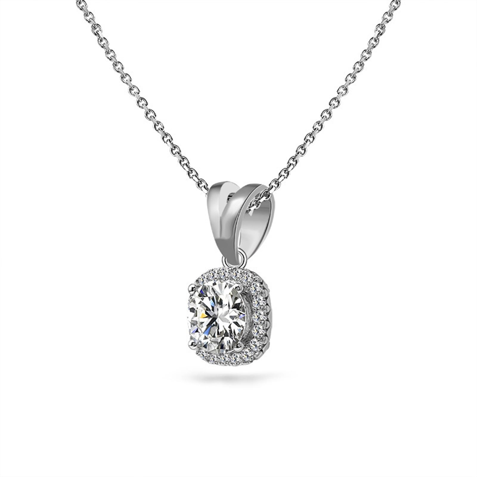 Collane Donna in Oro Bianco 9K/14K/18K/Argento 925 Moissanite Rotonda Semplice da 1ct Collana con Ciondolo Catena 45cm