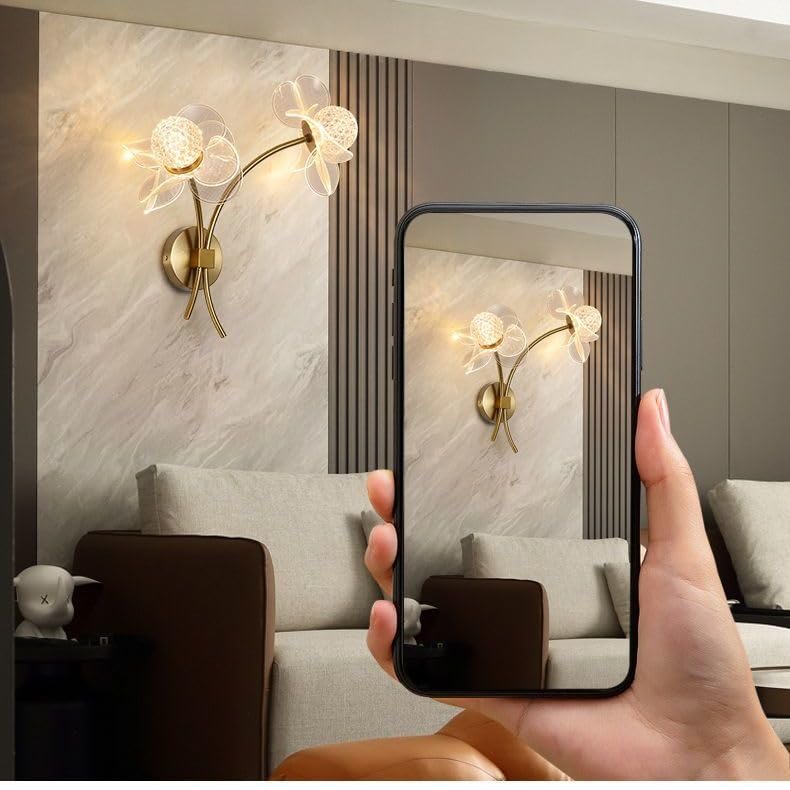 Image of Modern Gold Flower Wall Light with 3-Color LED | Minimalist Metal & Acrylic Wall Lamp for Living Room & Bedroom | Wall Mount Decorative Light Fixture for Home Decoration & Office