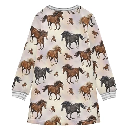 Watercolor Brown Horses Black Little Girls Sweater Dress Toddler Long Sleeve Floral Little Girl Winter Clothes 2t2