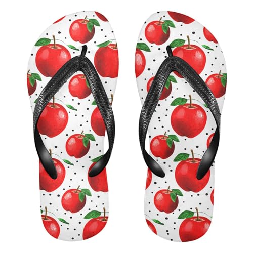 Polka Dot White Apples Flip Flops for Beach Thong Sandals Anti-slip Lightweight Shower Shoes for Summer Outdoor Travel