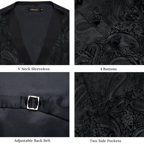 Image of DiBanGu Mens Paisley Suit Vest Silk Jacquard Waistcoat and Necktie Set Formal Shawl Collar Dress Vest 7PCS for Wedding Party