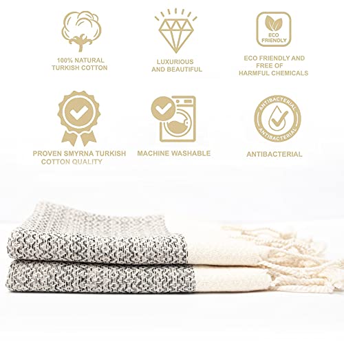 Smyrna Turkish Cotton Kitchen Dish Towels Pack Of 2 | 100% Natural Cotton, 15 X 26 Inches | Machine Washable Wash Cloths | Ultra Soft, Absorbent, Prewashed And Quick Dry Turkish Dish Towels (Beige) #TOP1