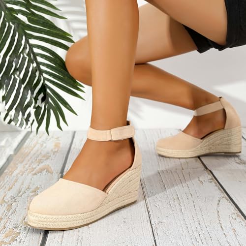 Image of Womens Espadrilles Sandals, Closed Toe Platform for Women Ankle Strap Casual Comfortable Wedge Sandals