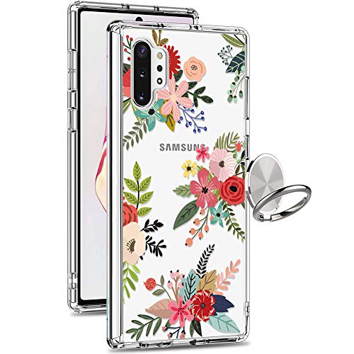 GiiKa Galaxy Note 10 Plus Case, Clear Floral Girls Women Heavy Duty Shockproof Protective Hard PC Back Case with Slim TPU Bumper Cover Phone Case for Samsung Galaxy Note 10+ 5G, Flowers