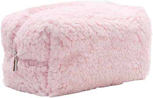 Bolsa de maquillaje con colores macarrón, bolsa de maquillaje preparada, bonita funda de maquillaje Kawaii peluda, bolsa de viaje para cosméticos