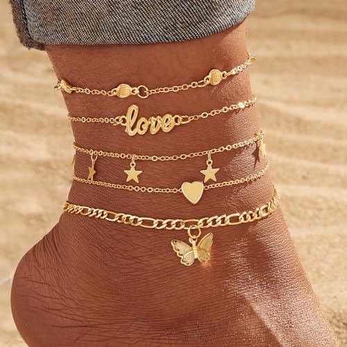 KISS WIFE Anklets for Women, Gold Anklet Bracelets for Women, Dainty Foot Jewelry Women's Ankelts Beach Gifts for Women4