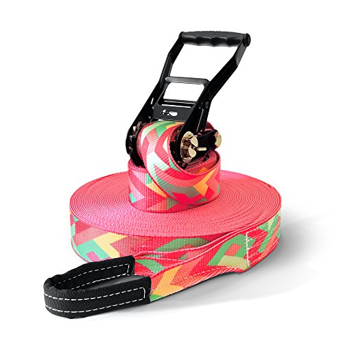 Secoroco Slackline Set – En 25m Longitud & 5 cm Ancho, Único patrón Zig Zag, Incluye Moderno Bolsa de Transporte