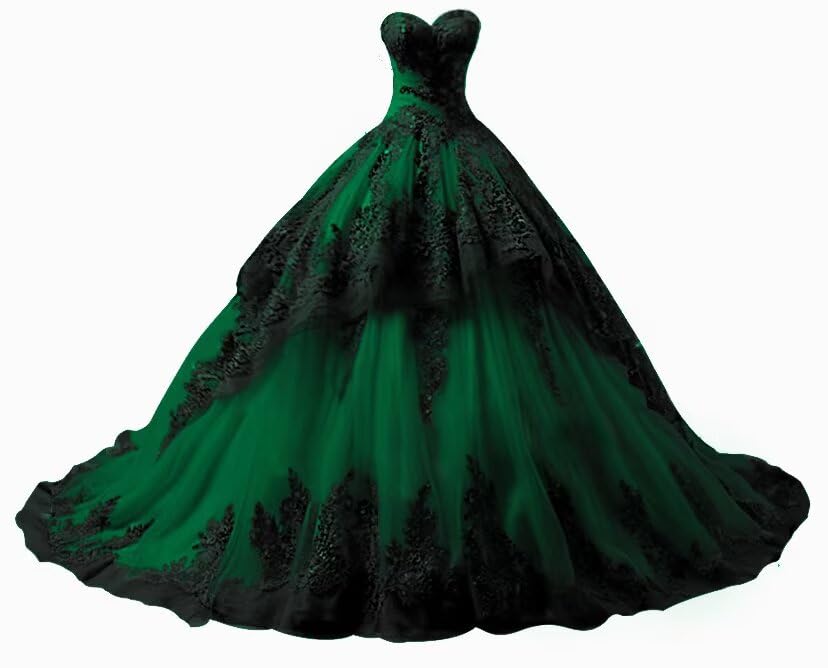 TRHTX Vintage Strapless Wedding Dresses for Bride with Black Appliques Puffy Layered Tulle Bridal Gown4