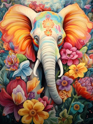 Kit Diamond Painting Éléphant 40x50cm avec strass ronds pour broderie 5D