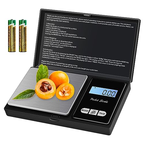 MOXYOY Mini Digital Scales 0.01g 500g Pocket Kitchen Food Jewellery Precision Scales with Back-lit LCD Display (2 Batteries Included)