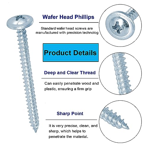 FandWay 100Pcs Wafer Head Self Tapping Screws,M4.2x19mm Wood Screws,Modified Truss Head Self Drilling Screw,Blue Zinc Coated Sheet Metal Screw for Aluminum WoodWork Plastics - Image 4