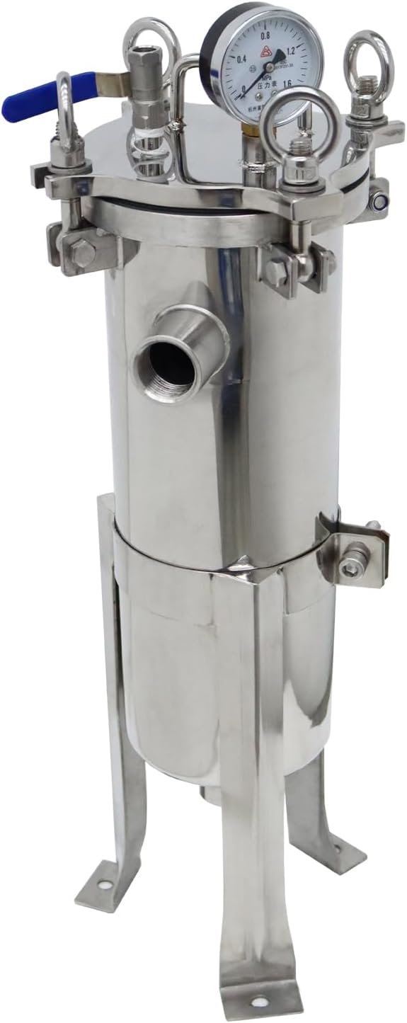 #3 Bag Filter Housing 304 Stainless Steel Filter Solid-Liquid Separation Tool 120PSI Industrial Sock Filter 1" Fnpt in/Out Bag Water Filter Purification Equipment 0.6 SQ FT Filtering Area