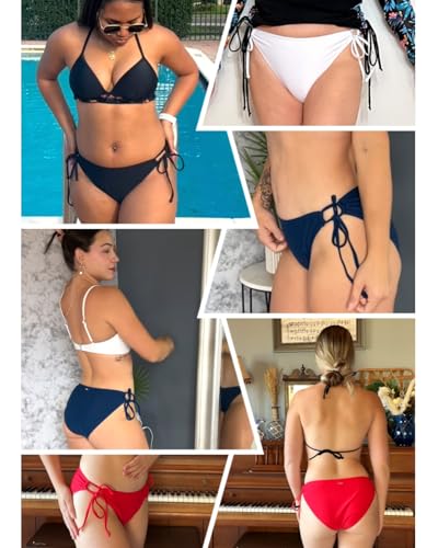 Image of Zmart String Tie Side Bikini Bottoms - Women Full Coverage Swimsuit Bottom Mid Rise Mid Waist Swim Bathing Suit Bottom