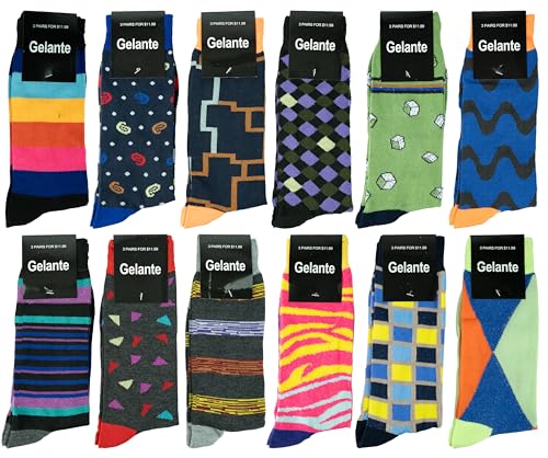 Gelante 12 Pairs Mens Cotton Funny Crazy Colorful Crew Dress Sock2