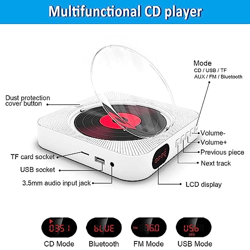 Lecteur CD Bluetooth portable domestique avec télécommande et écran LCD rétroéclairé - 2