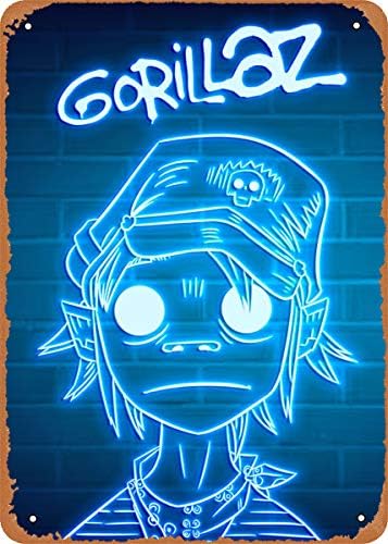 EICOCO Music Gorillaz neon Plaque Poster Metal Tin Sign 8" x 12" Vintage Retro Wall Decor