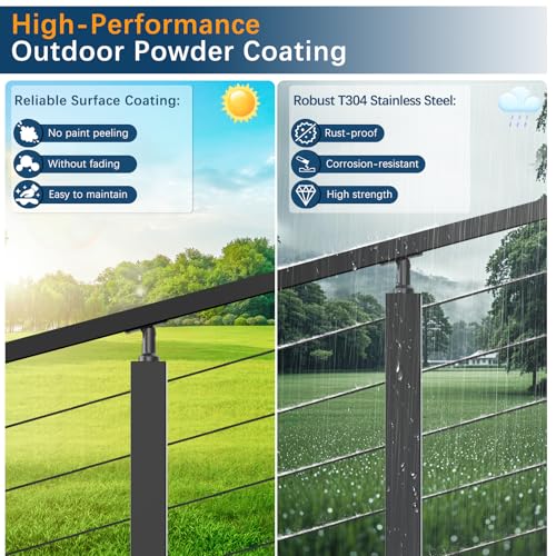 Image of 42 inch Stair Cable Railing Post Fit 28-38 Degree Stairway, Stainless Steel T304 Deck Post for Stair Railing System, Upgraded Black Powder Coated Wire Metal Post for Satir Indoor Outdoor