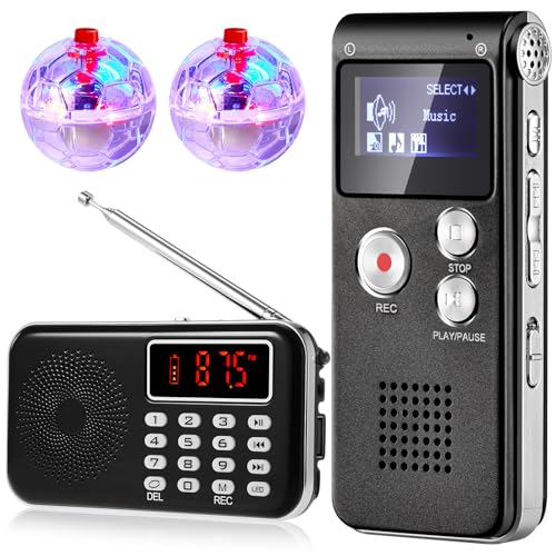 Dunzy 4 Pcs Ghost Hunting Equipment Kit Includes Fm Radio with 8 Gb Digital Voice Recorders with 2 LED Light up Cat Ball Include Batteries for Scanning Recording Spirit