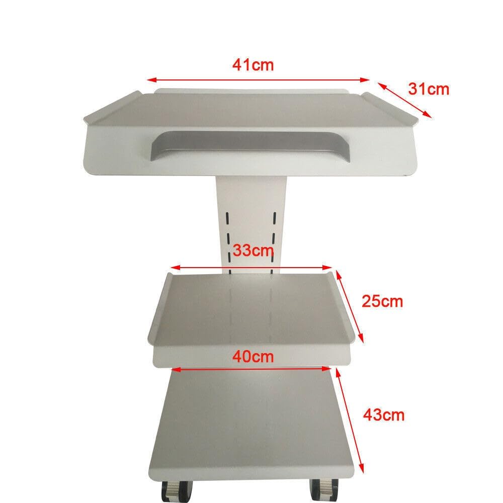 Carrello trolley con 3 prese, piastra in acciaio laccato, 410 x 360 x 770 mm, per salone di bellezza ospedaliero