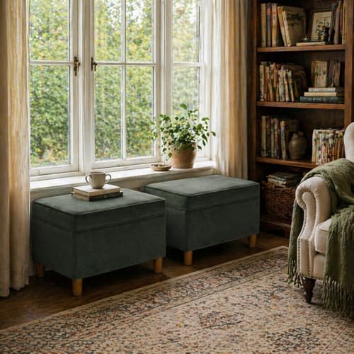 Image of HomePop 24 inch Dinah Collection Storage Ottoman - Loden Green Velvet