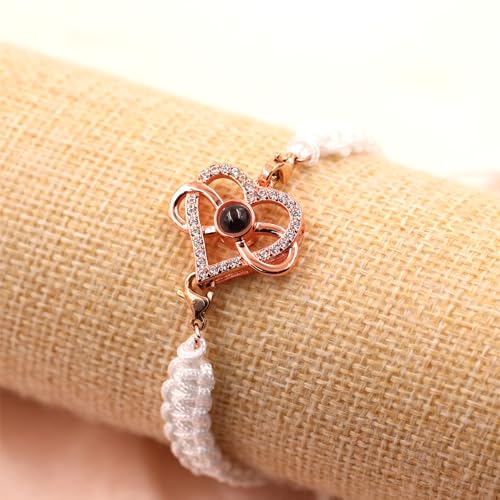 Image of 100 Languages I Love You Bracelet Necklace Heart Projection Bracelets Adjustable Braided Rope Friendship Love Gifts for Mom Best Friends