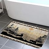 NYMB Rustic Cabin Bath Rugs for Bathroom, Cute Bear Deer Forest Print on Country Farmhouse Lodge Wooden Board Bathroom Rug Bath Mat Set Floor Mats, Wild Animas Vintage Doormat, (17X29)