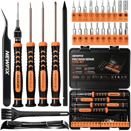 NEWFIX 30Pcs Magnetic Precision Screwdriver Set,Cleaning Repair Tool Kit for PS4,PS5,Switch,Xbox,Macbook,Eyeglasses,Other Game Consoles with T2-T15 Torx,P2,P5 Pentalobe,Philips & Triwing Screwdrivers