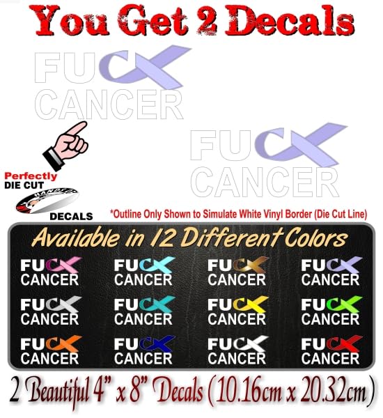 Image of 2 FU Cancer Purple Ribbon 8'' Decals FCK All Cancers Testicular Pancreatic Leiomyosarcoma Cancer Vinyl Vehicle Decal Stickers (Purple (2 Decals))
