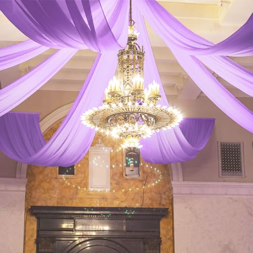 Image of FOTSHARER Wedding Ceiling Drapes 5x30FT 2 Panels Lavender Wedding Arch Draping Chiffon Fabric Ceiling Drapery for Weddings Ceremony Tent Drapes for Events Sheer Drape for Backdrop Canopy Decoration
