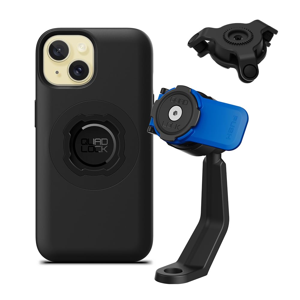 Quad Lock Mirror Stem Motorcycle Phone Mount with Vibration Dampener and MAG Phone Case for iPhone 15