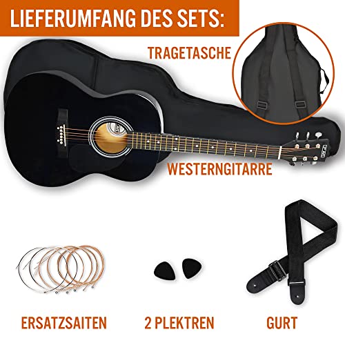 Image of 3rd Avenue Full Size 4 /4 Acoustic Guitar Steel String Pack Bundle for Beginners - Bag, Picks and Spare Strings - Black