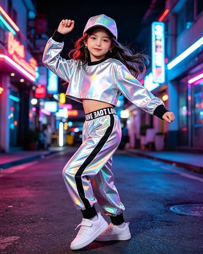 Image of Betusline Girls 2 Piece Outfits Girls Cropped Sweatsuit Pants Outfit Clothes Set, 4T-14 Years