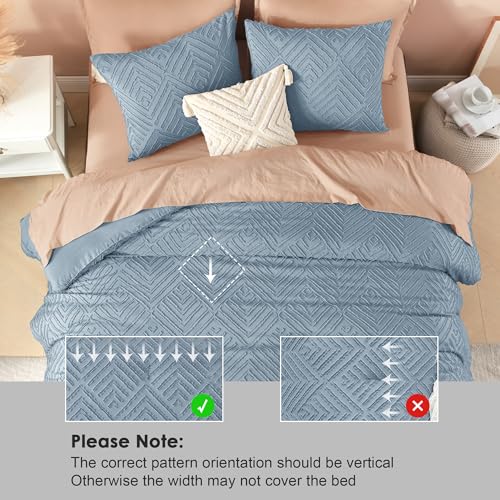 Image of Litanika Grayish Blue Oversized Queen Comforter, 3 Pieces Tufted Boho Farmhouse Bedding Comforter Sets, Lightweight Fluffy Comforter Bed Set for All Season (98x98In Comforter and 2 Pillowcases)