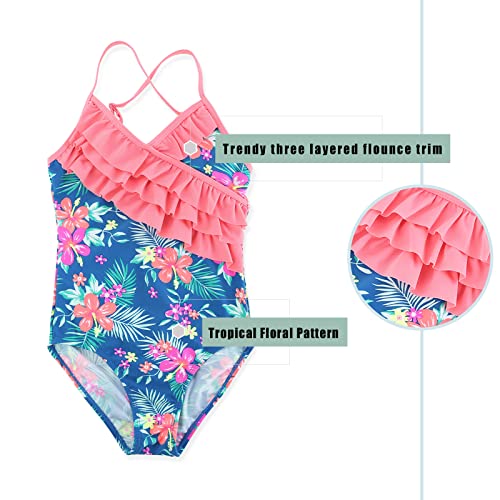 Image of Moon Tree Girls One Piece Swimsuits Ruffle Swimwear Beach Bathing Suit 2-14 Years