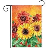 Fall Garden Flag Sunflower Yard Flag for Outside Late Summer Flags 12x18 Double Sided Welcome Autumn Thanksgiving Holiday Outdoor Decorations