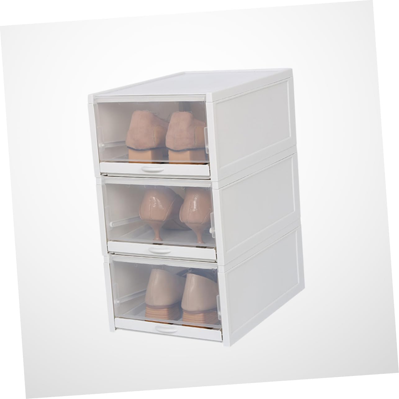 PRETYZOOM 3pcs Plastic Shoebox Storage Box Drawer Type for Shoes Closet Organizer Grey Small