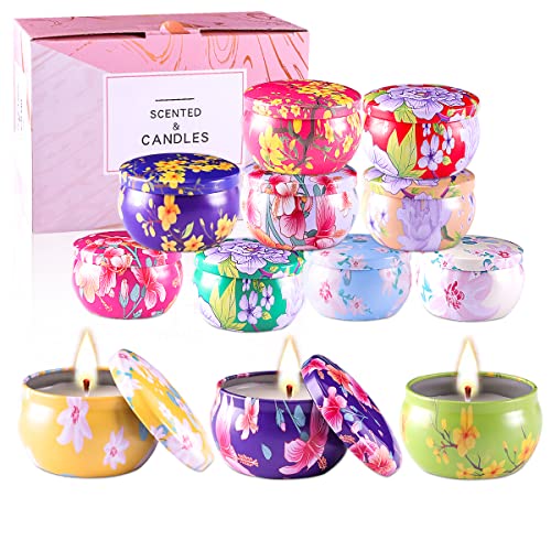 Gift Package Scented Candles Lemon, Fig, Lavender, Spring Fresh,Rose ，Jasmine，Vanilla，Bergamot，Strawberry, Peppermint, Rosemary, Gardenia Natural Soy Wax Portable Travel Tin,Set Of 12 #TOP4