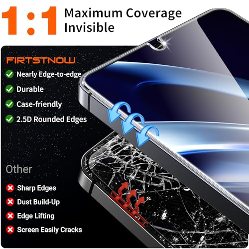 Image of firtstnow 3 Pack for Samsung Galaxy S25 Ultra Screen Protector Tempered Glass + 1 Pack Camera Lens Protector, Military Grade Shatterproof, 9H Hardness, Fingerprint Unlock,Case Friendly 6.9 Inch