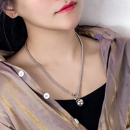 H&Beautimer Classic Women's 925 Sterling Silver Solid Necklace 4-6MM Bead Chain Necklace Bells/Heart Pendant Sweater Chain 18-34'' Mother's Day Gift Jewelry3