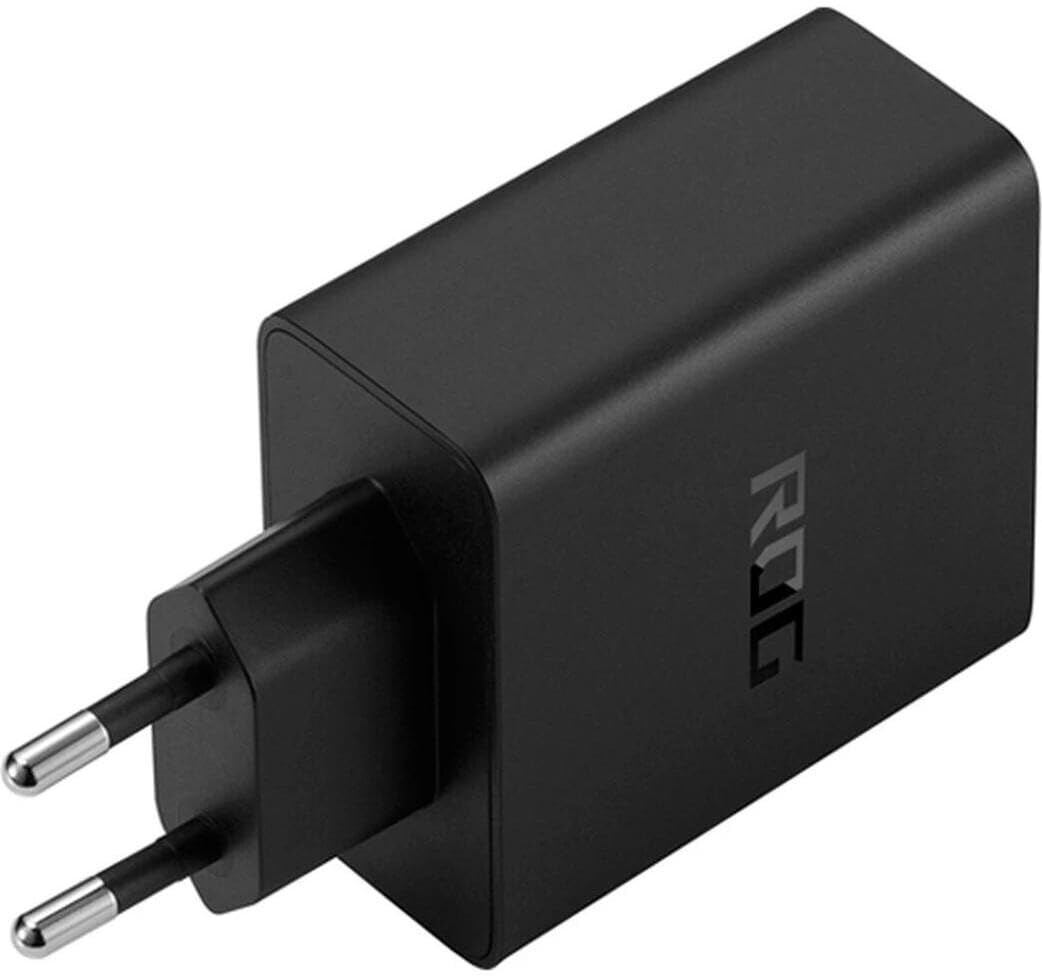 ASUS ROG Adaptador de 65 W y 1,2 m USB-C; Hypercharge, Cargador de teléfono móvil con función de Carga rápida, USB-C, Incluye Funda de Transporte ROG, Color Negro