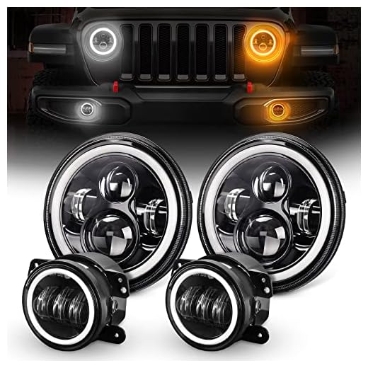 SEALIGHT 7 inch Round Led Headlight with White DRL/Amber Turn Signal + 4 inch LED Fog Lights with White DRL Halo Ring Fit for 2007-2018 Wrangler JK, H4-H13 Adapter