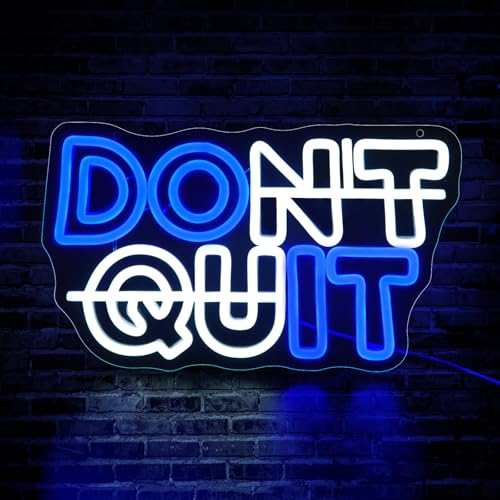 Image of DON'T QUIT Neon Sign, JGHTURIE Gym Led Neon Signs for Wall Decor Blue White Light Up Sign Office Gamer Room Man Cave for Wall Decor USB Powered
