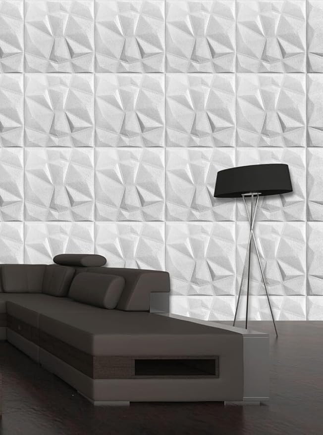Image of DRONTER 3D Self-Adhesive Brick Wallpaper - PE Foam Wall Panels for Home, Bedroom, Living Room, and Cafe Decor | Easy Peel & Stick DIY Wall Stickers (White Diamond)