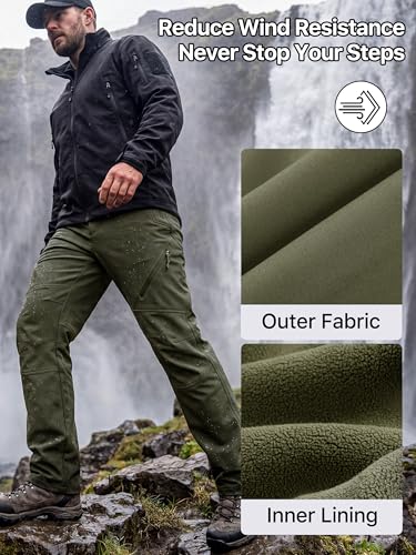 Image of FREE SOLDIER Men's Fleece Lined Outdoor Cargo Hiking Pants Water Repellent Softshell Snow Ski Pants with Zipper Pockets
