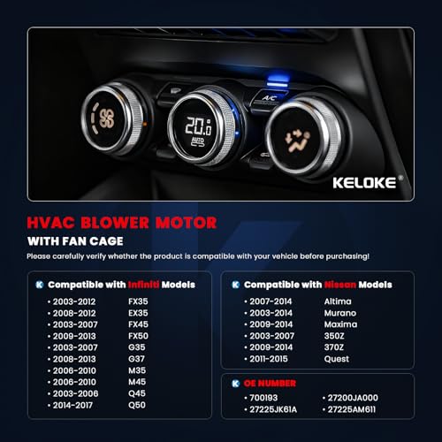 Image of KELOKE Front HVAC Heater Blower Motor Fan Fits for 2007-2019 Infiniti FX35 G35 G37 EX35 FX45 M35 M45 & Nissan Altima Murano Maxima Quest 350Z 370Z, Replace# 700193, 27225AM611