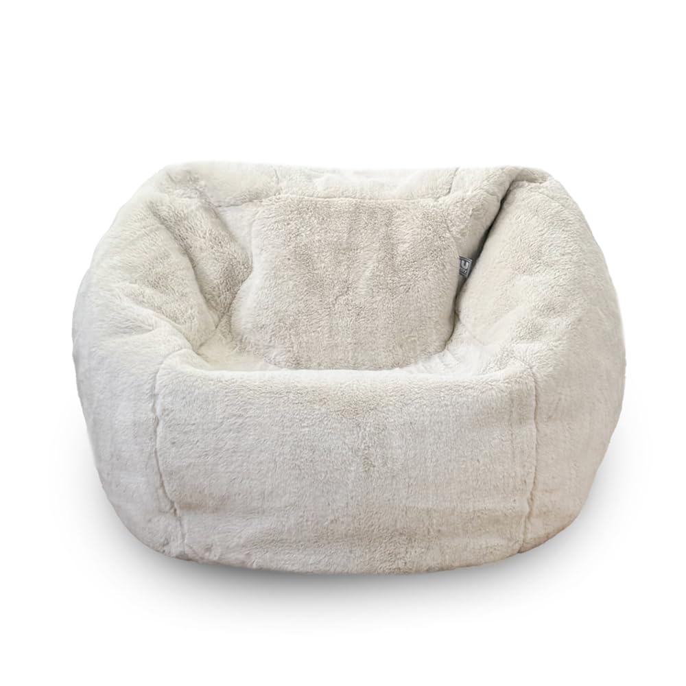Faux Fur Kids Slouchbag Faux Fur Bean Bag Chair - Luxurious Fluffy Children's Beanbag Seat for Bedroom Playroom - Comfortable Bean Sack Chair with Filling Included (Linen, Beanbag Only)