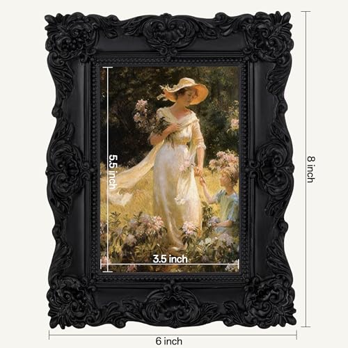 Image of eletecpro 4x6 Vintage Picture Frame with Real Glass Cover, Ornate Antique Photo Frame, Display 4x6 Picture for Tabletop or Wall Hanging Horizontal & Vertical, Black Home Decor for Gallery Art